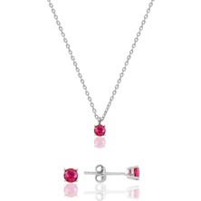 BymissMücevherat 925 Ayar Gümüş Minimal Yakut Taşlı Tek Taş Set