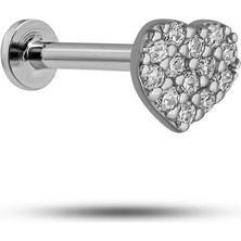 Nereze 925 Ayar Gümüş Rodyumlu Minimal Zirkon Taşlı Kalp Tragus Piercing Küpe