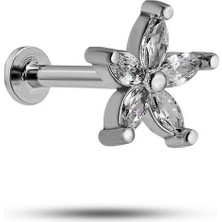 Nereze 925 Ayar Gümüş Rodyumlu Minimal Tırnaklı Kır Çiçeği Tragus Piercing Küpe