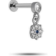 Nereze 925 Ayar Gümüş Rodyumlu Minimal Sallantılı Çiçek Tragus Piercing Küpe