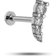 Nereze 925 Ayar Gümüş Rodyumlu Minimal 4 Taşlı Tragus Piercing Küpe