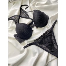 Shy Lola Lingerie Push-Up (Önden Açmalı)/sırt Askısı Kelebek Model, Balenli Dantelli Seksı Günlük Sütyen Tanga Takım