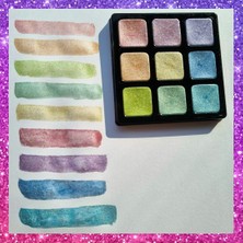 Glowl Pastel Renk Set, 9'lu Hologramlı Simli Doğal Suluboya, Organik, El Yapımı