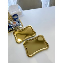 Glow Ay 2'Li Paslanmaz Çelik Fiyonk Model Gold Servis ,Çay ,Kahve ,İkramlık Sunum Tepsisi