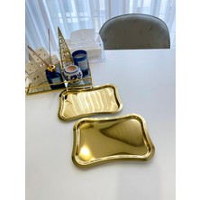 Glow Ay 2'Li Paslanmaz Çelik Fiyonk Model Gold Servis ,Çay ,Kahve ,İkramlık Sunum Tepsisi
