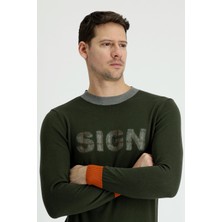 Bisiklet Yaka Slim Fit Dar Kesim Desenli Pamuklu Triko Kazak