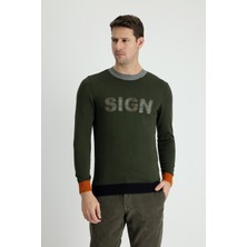 Bisiklet Yaka Slim Fit Dar Kesim Desenli Pamuklu Triko Kazak