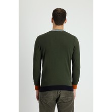 Bisiklet Yaka Slim Fit Dar Kesim Desenli Pamuklu Triko Kazak
