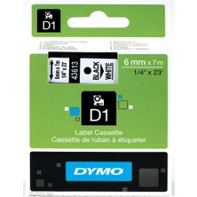 Dymo S0720780 D1 Yedek Şerit, 6 mm x 7 Mt, Beyaz- Siyah (43613)