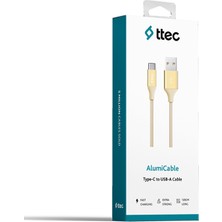 Ttec Type C AlumiCable 1,2 m Data ve Şarj Kablosu Altın Renk Dayanıklı Tasarım Özellikli