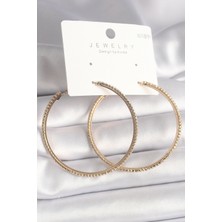 Pirinç Gold Renk Zirkon Taşlı Halka Model Kadın Küpe
