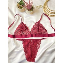 Akasha Design Bordo Lastikli Dantel İç Çamaşırı Takımı