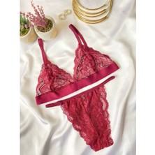 Akasha Design Bordo Lastikli Dantel İç Çamaşırı Takımı