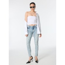Versace Jeans Couture Yüksek Bel Dar Paça Standart Indigo Kadın Denim Pantolon 77HAB50S