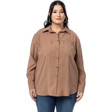 Disentis Modest Büyük Beden Torba Cepli Rivetli Vizon Gömlek