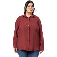 Disentis Modest Büyük Beden Torba Cepli Rivetli Bordo Gömlek