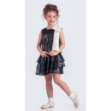Mnk Baby & Kids Yaka Fiyonk Pul Payet Kumaşlı Kız Çocuk Abiye Elbise M00702