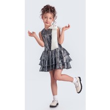 Mnk Baby & Kids Yaka Fiyonk Pul Payet Kumaşlı Kız Çocuk Abiye Elbise M00702