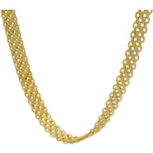 Altınöz Mücevherat Dört Sıralı Örgü Tarzı Şık Gösterişli Unisex Yeşil Altın Zincir Kolye