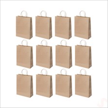 Süsle Bebek ve Parti Büküm Saplı Kraft Çanta 32  x  26  x  12  cm , Natürel - 12 Adet