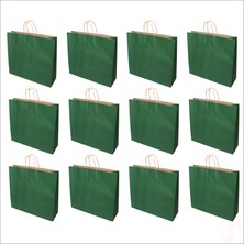 Süsle Bebek ve Parti Büküm Saplı Kraft Çanta 40  x  44  x  13  cm , Yeşil - 12 Adet