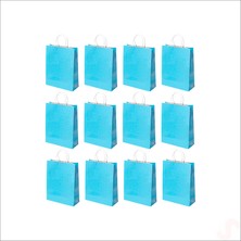 Süsle Bebek ve Parti Büküm Saplı Kraft Çanta 22  x  16  x  8  cm , Mavi - 12 Adet
