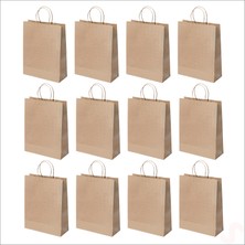 Süsle Bebek ve Parti Büküm Saplı Kraft Çanta 42  x  31  x  12  cm , Natürel - 12 Adet