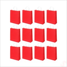 Süsle Bebek ve Parti Büküm Saplı Kraft Çanta 32  x  26  x  12  cm , Kırmızı - 12 Adet