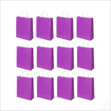 Süsle Bebek ve Parti Büküm Saplı Kraft Çanta 32  x  26  x  12  cm , Mor - 12 Adet