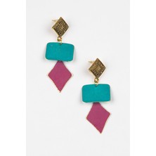 Lila Rosa Etnik Otantik Bakır Küpe