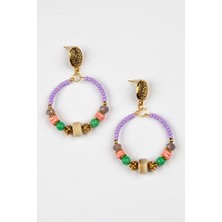 Lila Rosa Etnik Otantik Doğal Taşlı Küpe