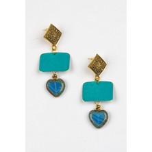 Lila Rosa  Kalp Figürlü Otantik Bakır Küpe