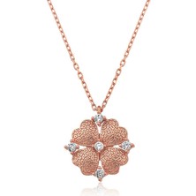 HS Demirci 925 Ayar Gümüş Kalp Yapraklı Çiçek Kadın Gümüş Kolye