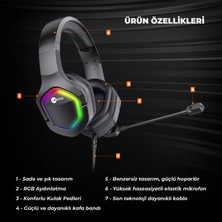 Lecoo HT403 USB2.0 Kulak Üstü RGB LED Aydınlatmalı Kablolu Gaming Kulaklık Siyah