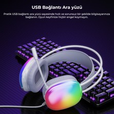 Lecoo HT409 USB Kablolu RGB LED Aydınlatmalı Mikrofonlu Kulak Üstü Gaming Kulaklık Beyaz