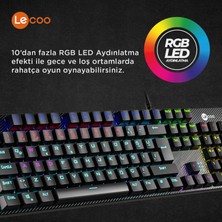 Lecoo KG1101 Kablolu Blue Switch RGB LED Aydınlatmalı Makro Tuşlu Gaming Mekanik Türkçe Q Klavye Siyah