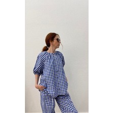 Mavi Kare Desenli Gömlek