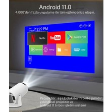 Projeksiyon Cihazı Taşınabilir Sinema Projeksiyon 720P Ev Sineması Bluetooth Android 11 Akıllı Proje
