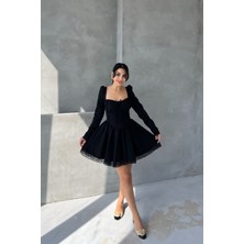Siyah Dream Korse Detaylı Uzun Kollu Elbise