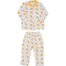 Ekru Sarı Ördekli Çıtçıtlı Pijama Takımı - 1015349