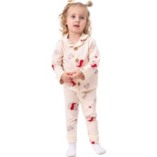 Somon Sarı Biyeli Kırmızı Ayıcık Desenli Kruvaze Yaka Pijama Takımı - 1015408