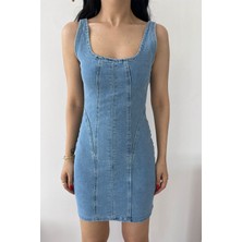 Seda Yalçın Atelier Açık Mavi Askılı Mini Denim Elbise