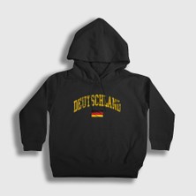 Presmono Unisex Çocuk Siyah Deutschland Almanya Bayrağı Kapüşonlu Sweatshirt