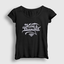 Presmono Kadın Siyah Logo Rock King Diamond T-Shirt
