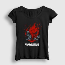 Presmono Kadın Siyah Samurai Oyun Cyberpunk 2077 T-Shirt