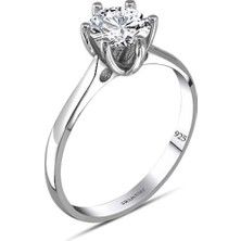 925 Ayar Swarovski Zirconia Taşlı Tektaş Sade Model Kadın Yüzük
