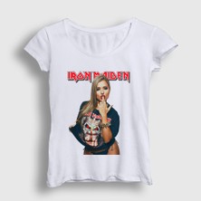 Presmono Kadın Beyaz Finger Metal Müzik Iron Maiden T-Shirt