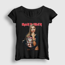Presmono Kadın Siyah Finger Metal Müzik Iron Maiden T-Shirt
