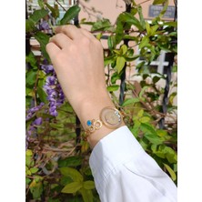 Luna Jewelry Kadın Gold Renk Çeyrekli Açılabilir Çerçeveli 316 L Çelik Kelepçe Bileklik