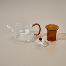 Tohana Borosilikat Cam Bitki Çayı Demliği - Şeffaf / Turuncu - 900 ml